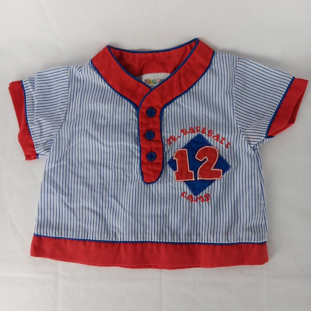 Mayfair Baby Boy Baseball Shirt Short Sleeve 6-9 Months Pull Over Button Front